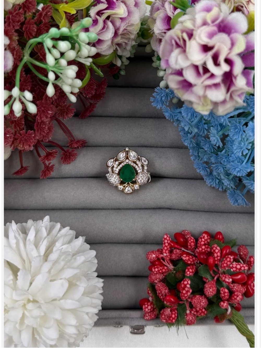 Emerald Teardrop Statement Ring - Green and Gold